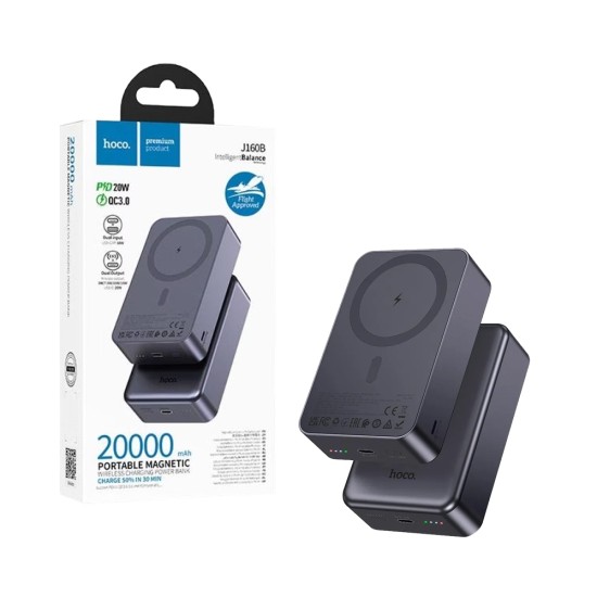 Power Bank Magnético Hoco J160B 20000mAh PD20W Cinza Metálico